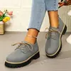 Zapatos de Salón Individuales Transfronterizos Europeos y Americanos Punta Redonda con Cordones Nuevo Estilo Mocasines Transfronterizos Tallas Grandes para Mujer 2025 Comercio Exterior Tacón Cuadrado Venta al por Mayor Tallas Grandes