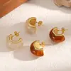 Pendientes Retro de Resina y Acero Inoxidable Estilo Ins Maillard para Mujer, Elegantes Pendientes de Acero de Titanio Ámbar Que No Se Desvanecen