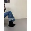 Primer Encuentro Ji Estilo Coreano Botas Delgadas de Cuero con Hebilla de Caña Alta para Mujer 2026 Otoño Nuevo Estilo Elegantes Versátiles Botas Fruncidas de Tacón Fino para Mujer