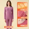 Conjunto de roupa íntima térmica feminina, espessado para o inverno, com forro de fleece, top e calça térmicos outono/inverno, pijama feminino, camada base para meninas, camiseta térmica de algodão