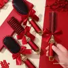 Peine de Boda Rojo con Cojín de Aire Peine para Novia Dote Espejo de Boda Caja de Regalo Set de Artículos de Boda
