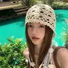 Gorro Floral Tejido a Mano para Mujer, Delgado y Transpirable, Gorro de Ganchillo Calado, Gorro de Punto con Borlas Estilo Étnico