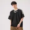 Top com padrão de losangos, novo estilo verão 2026, fresco e solto, estampado, gola redonda, manga curta, camiseta masculina versátil e moderna