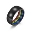 Suministro transfronterizo de comercio electrónico con anillo de acero de titanio rayado con elemento arcoíris, joyería de mano de acero inoxidable, fabricantes en stock