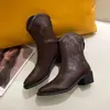 Botas de Cowboy Western Retro para Mujer Nuevas Otoño/Invierno Punta Fina Adelgazantes Tacón Grueso Botines Botas Martin Estilo Británico ins