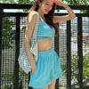Traje de baño de playa de tres piezas para mujer, estilo coreano Ins, color sólido, sencillo, de alta gama, con tejido de toalla, talla de pecho