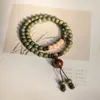 Pulsera de Sándalo Verde para la Buena Suerte, Estilo Bosque de Flor de Durazno, Pulsera Unisex para Pareja, Adorno Cultural Versátil, Cuentas Budistas, Decoración de Madera Estilo Étnico