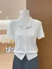 2026 Verano Nuevo Casual para Mujer Cárdigan de Punto Holgado Adelgazante de Manga Corta Camiseta con Cuello Elegante Blanco Talla Única