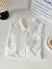 Ropa Femenina Transfronteriza Europea y Americana de Amazon, Camisa Blanca con Flores Tridimensionales Bordadas Estilo Francés, Camisa Suelta de Manga Larga de Alta Gama
