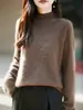 Suéter de lana de hilo fino con canalé cepillado y cuello medio alto cálido textura afelpada diseño simple versátil estilo temperamento para ir al trabajo en otoño e invierno