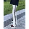 Pantalones de chándal a rayas con dobladillo curvo para hombre y mujer, parche de tres rayas de alta resistencia, corte holgado, caída suave, pierna recta, informales, ligeramente acampanados, pantalones deportivos