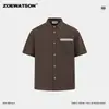 Camisa de Manga Corta Fresca de Lyocell Estilo Americano para Hombre Zoewatson Verano Estilo Old Money Casual Cárdigan con Cuello de Solapa