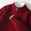 Suéter Casual de Negocios 100% Lana Pura Suéter para Hombre Cuello Medio Alto Medio Cremallera Suéter de Cachemira Cálido Color Sólido Base de Punto