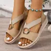 Sandalias de cuña con hebilla redonda de metal y bloques de color transfronterizos para mujer Tallas grandes Comercio exterior Elásticas Dos correas Correa trasera Casual Punta abierta Zapatos para mujer
