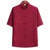 Conjunto de Manga Corta Estilo Tang para Hombres de Mediana Edad y Mayores, Estilo Delgado de Verano, Ropa Holgada Estilo Papá Chino Abuelo de Seda Helada, Hanfu Bordado