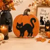 Decoraciones de repisa de chimenea de bandeja escalonada de Halloween sombrero de bruja a rayas pajarita de lunares calabaza adornos decorativos independientes