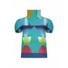 Camiseta leve e respirável de manga curta, justa, elástica, listra vertical, gola alta, jaqueta feminina nova de verão Western Air, amassada