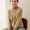 Outono e Inverno Caxemira Feminino Gola Alta Torção nos Ombros Tricô Slim-Fit Emagrecedor Manga Longa Espessado Suéter Pulôver Base