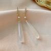 Brincos com pingente de gota de ágata artificial de agulha de prata Novo estilo chinês Simples elegante Elegante Elegante Brincos de orelha Leves Acessórios de orelha de luxo de alta qualidade para mulheres