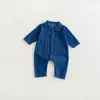 Versión coreana 2026 del nuevo mono de otoño, mezclilla, elegante mameluco de manga larga para niños, ropa para bebé niña