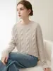 Nuevo Suéter de Punto Trenzado Cuello Redondo 100% Cachemira Pura Otoño/Invierno para Mujer, Estilo Holgado y Casual