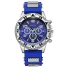 Produto popular de comércio exterior, relógio masculino casual de alta estética com display digital de três olhos, mostrador grande, elegante relógio de pulso de quartzo com pulseira de silicone