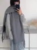 Bufanda de Mohair de Color Puro Estilo Coreano para Mujer Invierno Engrosada con Borlas Bufanda Cálida Chal Bufanda Extendida Integrada