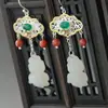 Nafoge Joyería de Plata al por Mayor Pendientes Clásicos de Plata de Ley 925 Jade Hetiano Natural Pez Dorado Pequeño Pendientes de Plata con Borla Larga