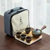 Infusor de Chá para Preguiçosos em Cerâmica Barro Preto Conjunto Automático de Chá Conjunto Pequeno Pote Portátil de Viagem com Alça Lateral Bandeja de Chá Chá Gongfu
