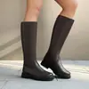 Botas de Cuero de Caña Alta para Mujer, Otoño e Invierno, 35-49, con Tacón Cuadrado, Botas Ligeras de Jinete, Punta Redonda, Suela Gruesa de Goma, Cierre de Cremallera Trasera