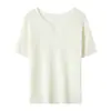 Top de verano para mujer de manga corta con intrincado patrón de jacquard, fina seda de hielo, corte holgado, estilo francés, camiseta básica de punto versátil