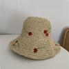 Sombrero de Paja de Ganchillo con Red Roja de Diseño para Mujer, Sombrero de Playa para Vacaciones de Verano, Sombrero Protector Solar, Sombrero Parasol, Sombrero de Pescador Transpirable
