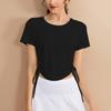Camiseta deportiva de verano para mujer, fina, con cordón en la cintura, de manga corta, para fitness, running, entrenamiento, pilates, yoga, ropa de verano