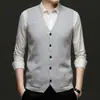 Chaleco Cardigan para Hombre de Negocios Jacquard Color Sólido Engrosado Crujiente Mezcla de Lana Estilo Occidental