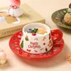 Juego de Taza de Café y Platillo de Cerámica Navideño Personalizado Creativo Transfronterizo con Cuchara Taza de Dibujos Animados Regalo Personalizable