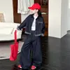 Conjunto de Mezclilla Patchwork para Niñas, Nuevo Estilo Otoño 2026, Atuendo de Otoño Coreano de Moda para Niños, Conjunto de Dos Piezas con Pantalones de Pierna Ancha para Niños Mayores