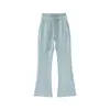 Calça pantalona de algodão com lavagem à areia cor azul-acinzentado feminina 2026 nova outono e inverno cintura alta justa para pessoas altas casual boca de sino perna larga
