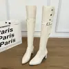 Botas para mujer 2026 modelo nuevo, tacón grueso, correa con hebilla, uso bidireccional, botas altas hasta la rodilla, que realzan la altura, versátiles, elegantes, botas de ajuste ceñido