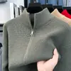 Cárdigan versátil de color liso transfronterizo para hombre, suéter grueso, chaqueta con cremallera y cuello alto cálida para primavera y otoño, prendas de punto para hombre