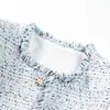 Jaqueta Tweed Tecido de Seda Brilhante Luxo Leve Design da Moda Franja Estilo Chanel