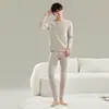 Conjunto de Ropa Interior Térmica para Jóvenes Hombres Seda Cachemira Proteína Calentamiento Infrarrojo Lejano Antibacteriano Antiácaros Top de Otoño Pantalones de Otoño Hombres