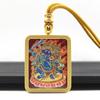 Collar Colgante Thangka Semi-Pintado a Mano con Pintura Dorada de Cinabrio con Zaki Lhamo y el Dios Amarillo de la Riqueza de Vidas Pasadas y Presentes