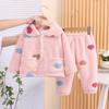 Pijama Infantil Outono e Inverno Conjunto de Flanela Espessa com Gola Reversível, Roupa de Casa Doce e Estilosa para Meninas, Quente e na Moda