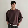 Moletom Pesado Gola Redonda Outono/Inverno 2026 Top High-End Retrô Americano Masculino Preto e Vinho Em Estoque Cor Sólida