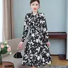 Vestido de manga larga floral talla grande Primavera y Otoño nuevo vestido de cintura para mujer vestido floral prenda exterior