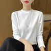 Suéter de punto para mujer de algodón puro, cuello medio alto, manga larga, suave y amigable con la piel, corte ajustado, capa base básica para primavera y otoño