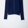 Ropa de punto para mujer de comercio exterior europeo y americano ZA, popular en AliExpress, suéter de punto con cremallera y cuello alto azul Klein de otoño