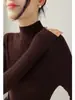 Suéter básico de punto de lana sin costuras con diseño de onda de hilo Yangtze de alta gama para mujer, otoño e invierno, cuello semi-alto, manga larga