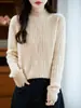 10 suéteres de punto para mujer de otoño e invierno, cuello semi-alto, adelgazante, grueso, de manga larga, jersey, lana, color liso, tejido de ochos, punto de siete puntos, rosa