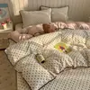 Funda de Cama Estilo Minimalista Juego de Cuatro Piezas, ¿Verdad? Juego de Sábana y Funda Nórdica Gruesa de Algodón Acolchado Otoño e Invierno, Juego de Tres Piezas para Dormitorio Estudiantil